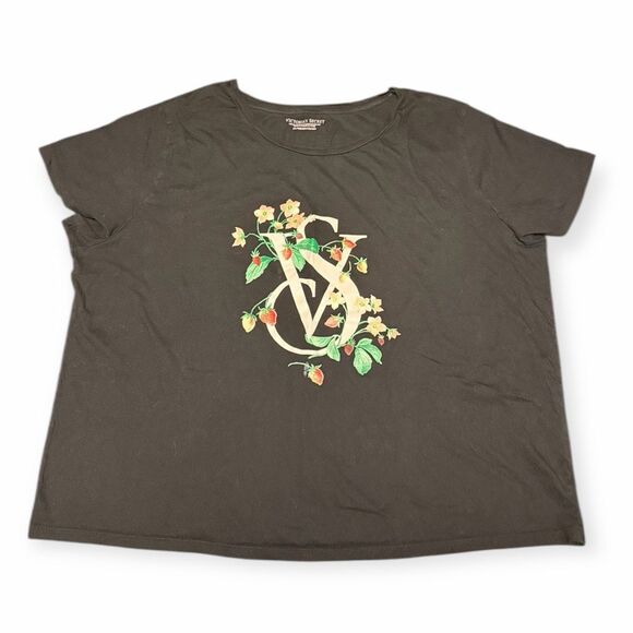VICTORIA’S SECRET Women’s Black Floral VS Logo Short Sleeve T-Shirt Size XXL / 2 - Picture 1 of 4